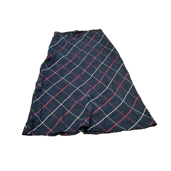 Club Monaco Womens Skirts Plaid Bias Midi A-Line Side Zip Career Blue Size 0 - Picture 1 of 7